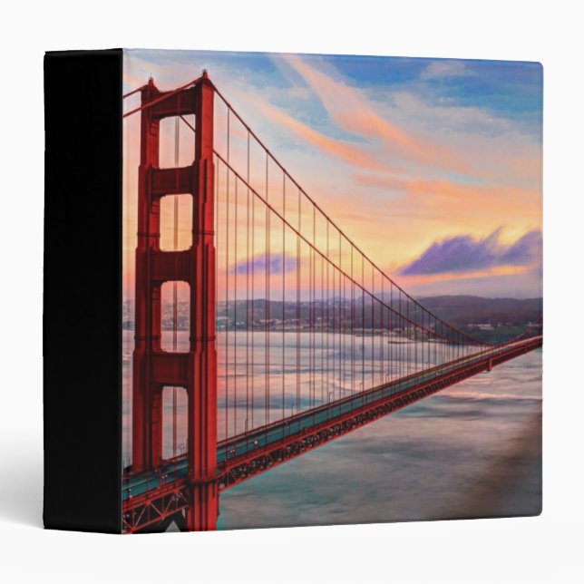 Beautiful winter sunset at Golden Gate Bridge 3 Ring Binder (Front/Spine)