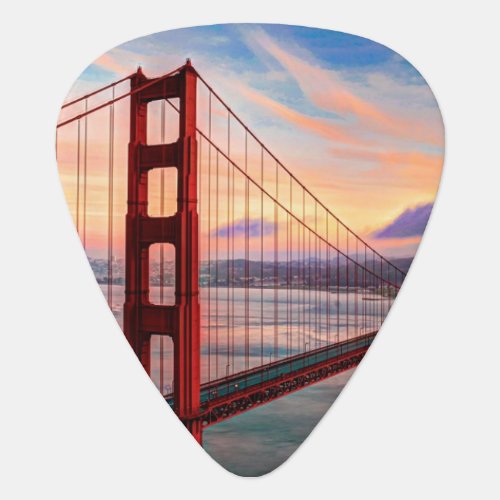 Beautiful winter sunset at Golden Gate Bridge Guitar Pick