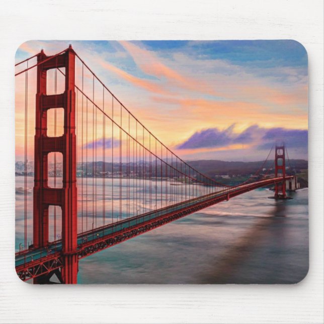 Beautiful winter sunset at Golden Gate Bridge Mouse Pad (Front)