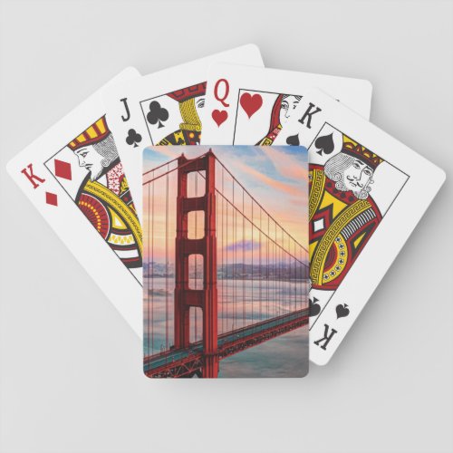 Beautiful winter sunset at Golden Gate Bridge Poker Cards