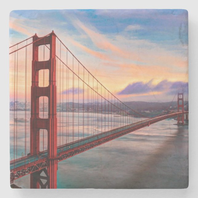 Beautiful winter sunset at Golden Gate Bridge Stone Coaster (Front)