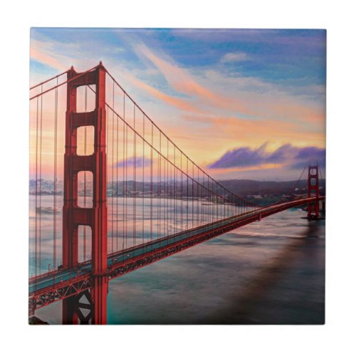 Beautiful winter sunset at Golden Gate Bridge Tile