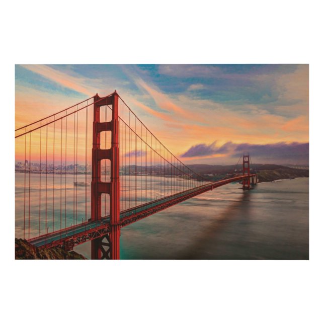 Beautiful winter sunset at Golden Gate Bridge Wood Wall Decor (Front)