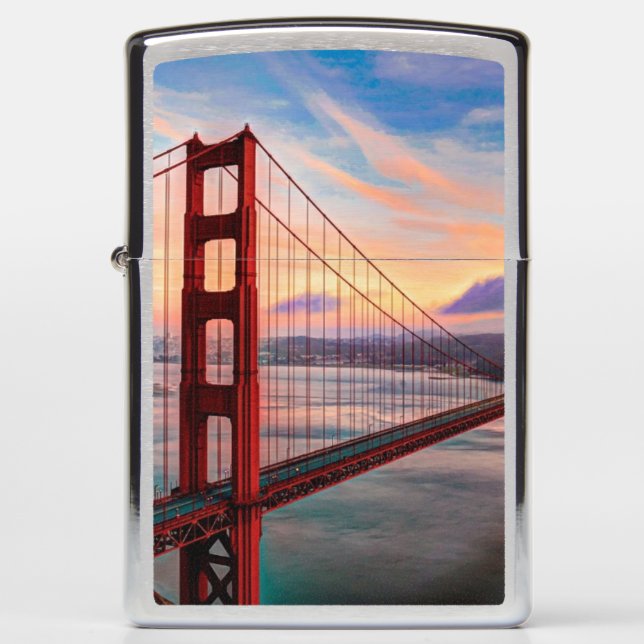 Beautiful winter sunset at Golden Gate Bridge Zippo Lighter (Front)