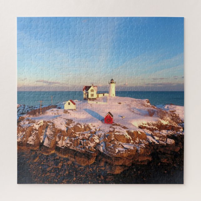 Beautiful Winter Sunset Nubble Lighthouse Jigsaw Puzzle (Vertical)