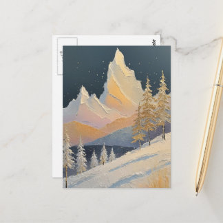Beautiful Winter Trees and Mountains Snow Painting Postcard
