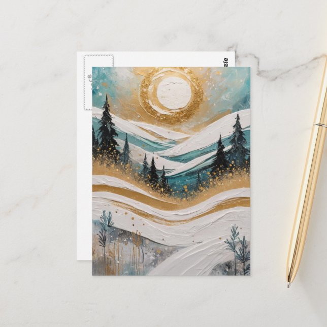Beautiful Winter Trees and Snow Painting Postcard (Front/Back In Situ)