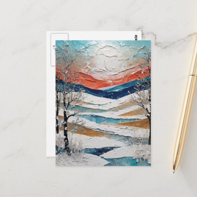 Beautiful Winter Trees and Snow Painting Postcard (Front/Back In Situ)