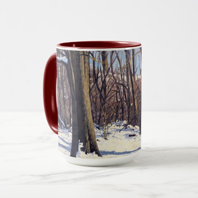 Beautiful Winter Trees in Violet Blue White Orange Mug (Front Left)