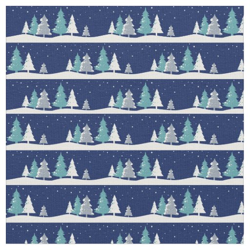 Beautiful Winter Trees Night Sky Blue Christmas Fabric