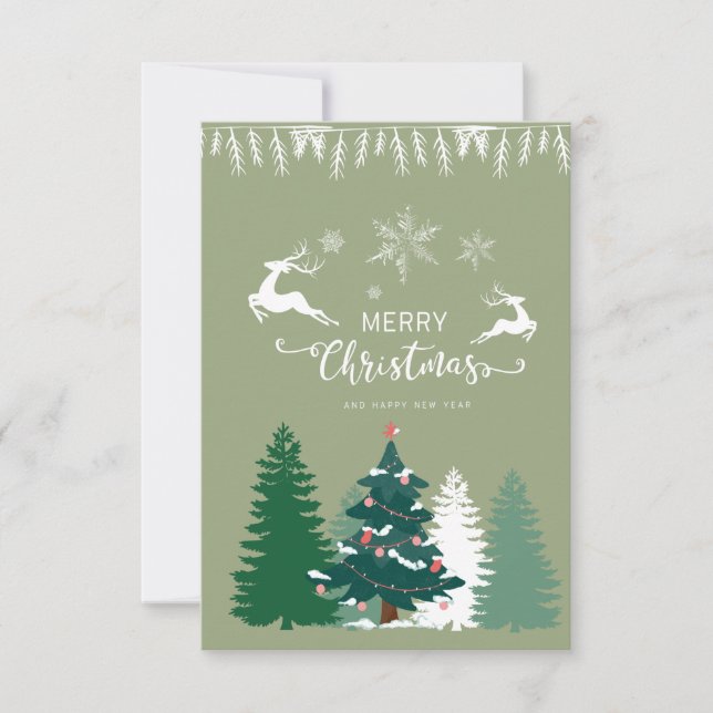 Beautiful winter weather green trees deers Xmas Note Card (Front)