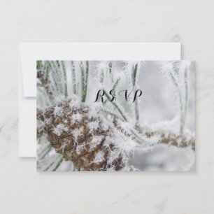 Beautiful Winter Wedding, Snowflakes and Pinecone RSVP Card