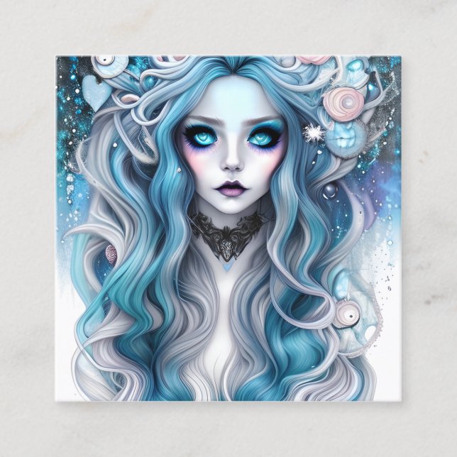 Beautiful Winter Witch Graphic Beautiful Steampunk Square Business Card (Front)