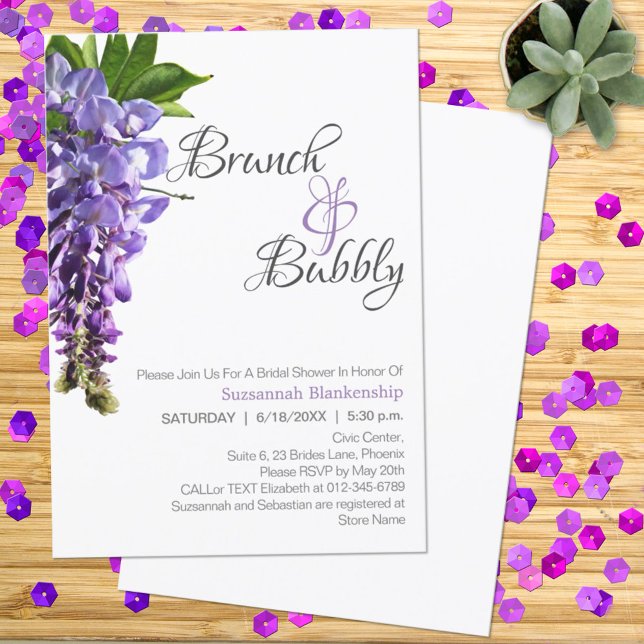 Beautiful Wisteria Brunch Bubbly Bridal Shower  Invitation (Creator Uploaded)