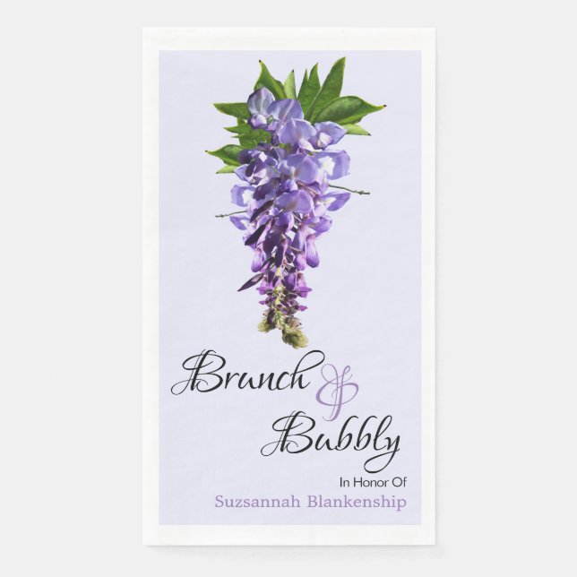 Beautiful Wisteria Brunch Bubbly Bridal Shower Paper Guest Towels (Front)