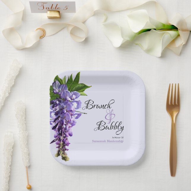 Beautiful Wisteria Brunch Bubbly Bridal Shower Paper Plates (Wedding)