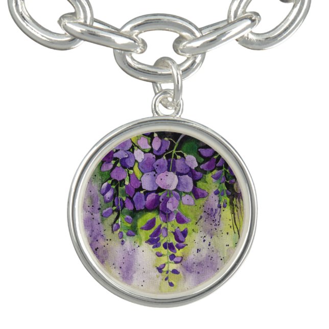 Beautiful Wisteria Flowers In Watercolor  Bracelet (Design)
