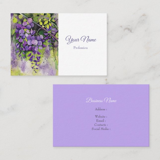 Beautiful Wisteria Flowers In Watercolor  Business Card (Front/Back)