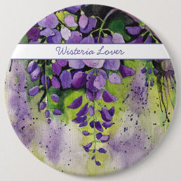 Beautiful Wisteria Flowers In Watercolor   Button