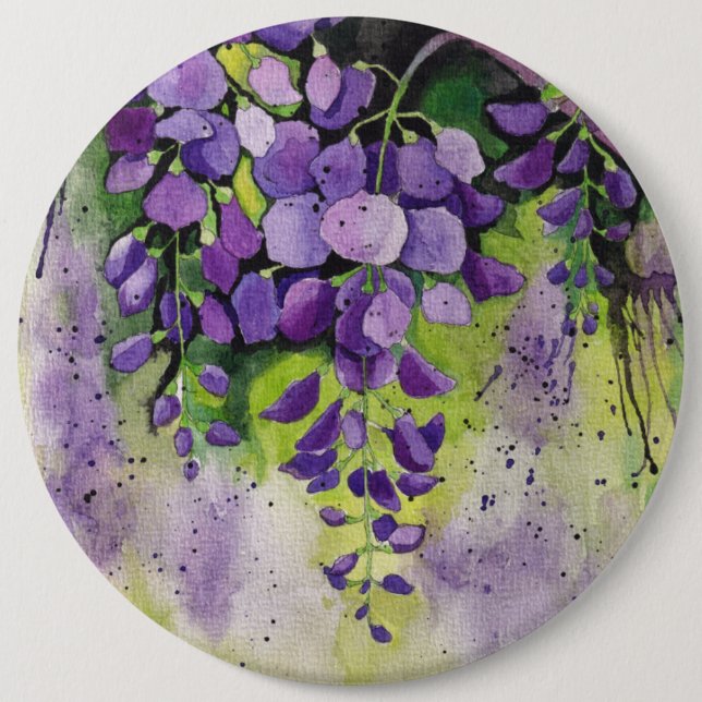 Beautiful Wisteria Flowers In Watercolor  Button (Front)