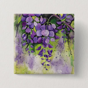 Beautiful Wisteria Flowers In Watercolor Button
