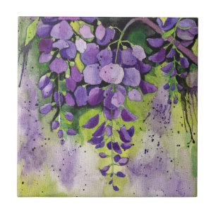 Beautiful Wisteria Flowers In Watercolor Ceramic Tile