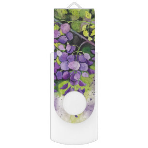 Beautiful Wisteria Flowers In Watercolor  Flash Drive