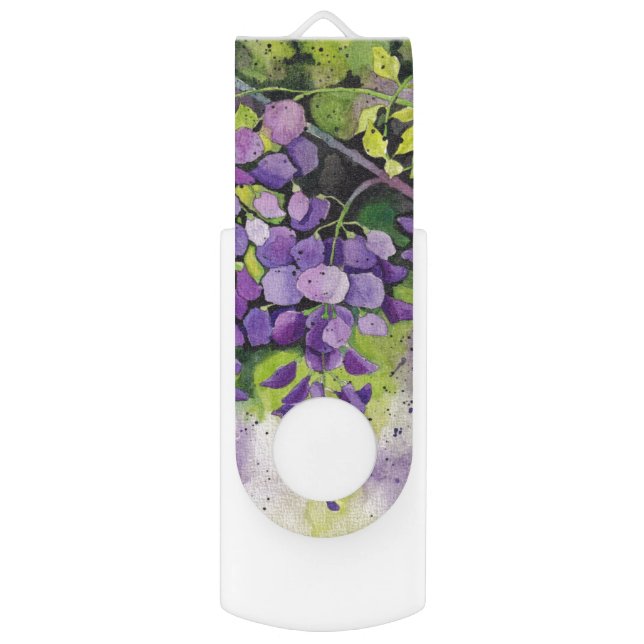 Beautiful Wisteria Flowers In Watercolor  Flash Drive (Front Vertical)