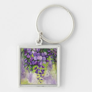 Beautiful Wisteria Flowers In Watercolor  Keychain