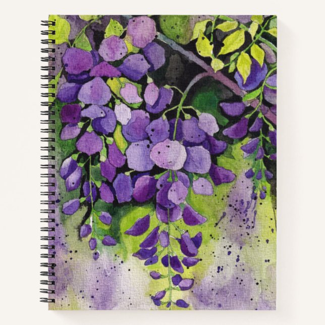 Beautiful Wisteria Flowers In Watercolor   Noteboo Notebook (Front)