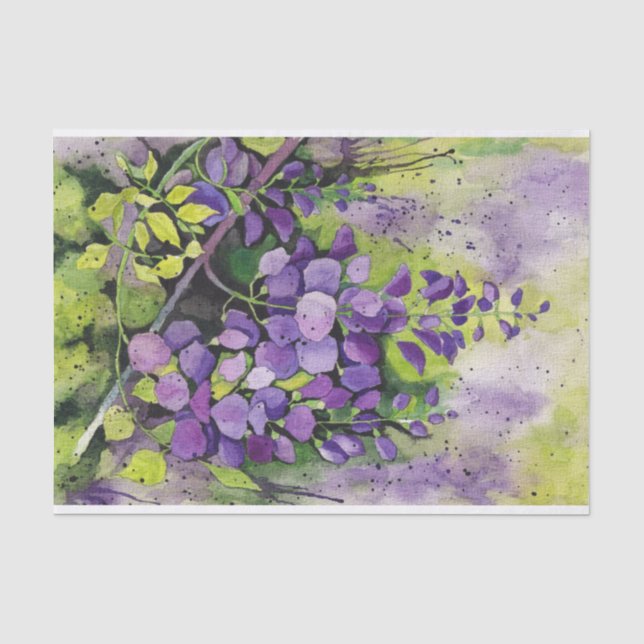 Beautiful Wisteria Flowers In Watercolor  Tissue Paper (Front)
