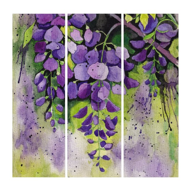 Beautiful Wisteria Flowers In Watercolor  Triptych (Front)