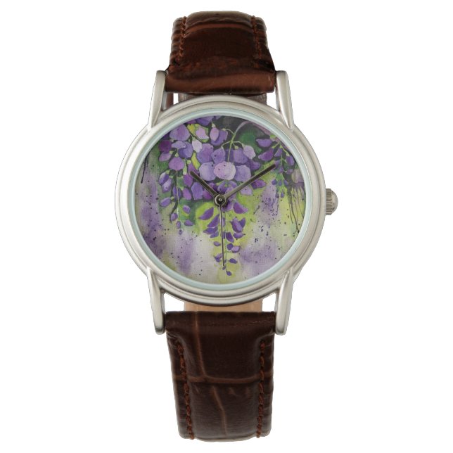 Beautiful Wisteria Flowers In Watercolor  Watch (Front)