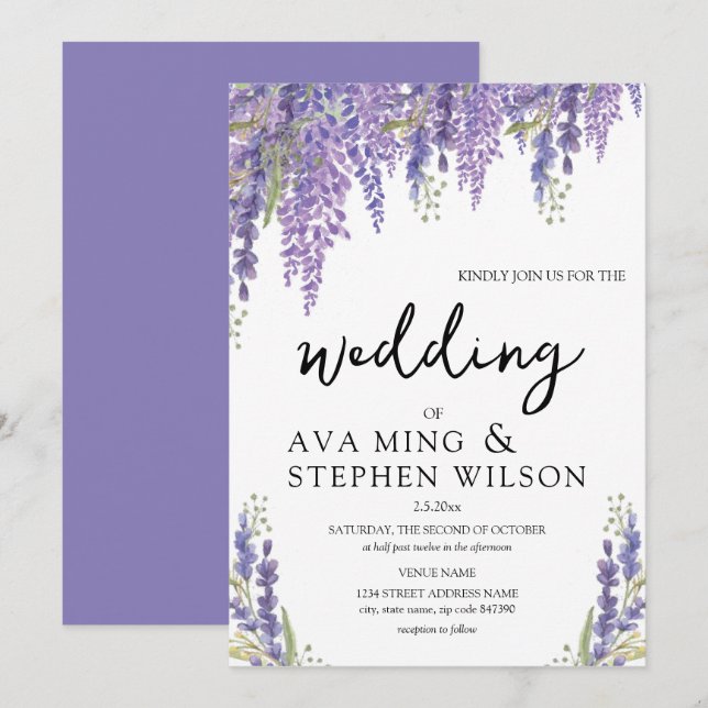 Beautiful Wisteria tree watercolor Wedding Invitation (Front/Back)