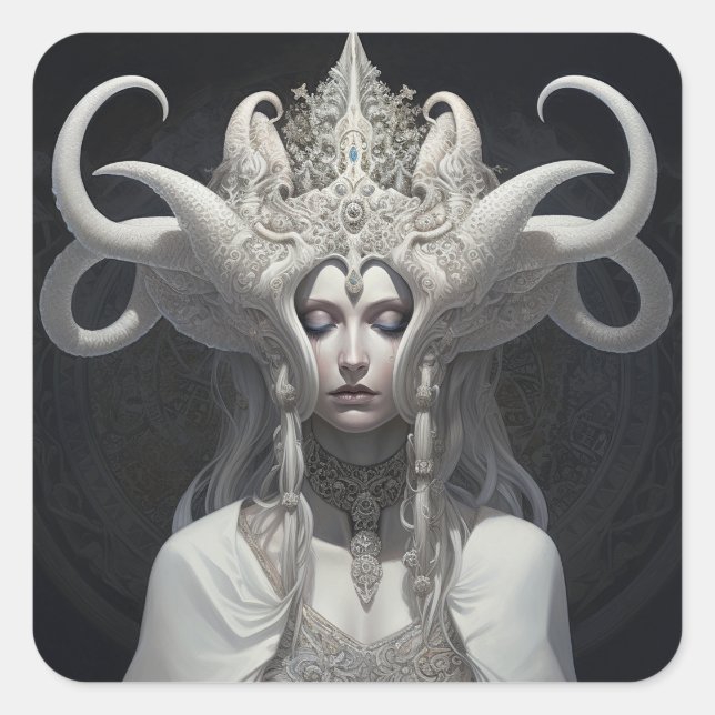Beautiful Witch Demon Queen Fantasy Art Square Sticker (Front)