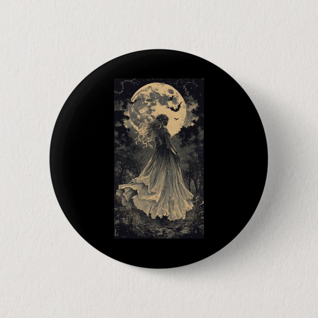 Beautiful Witch Gothic Fantasy Vampire Moonlight  Button (Front)