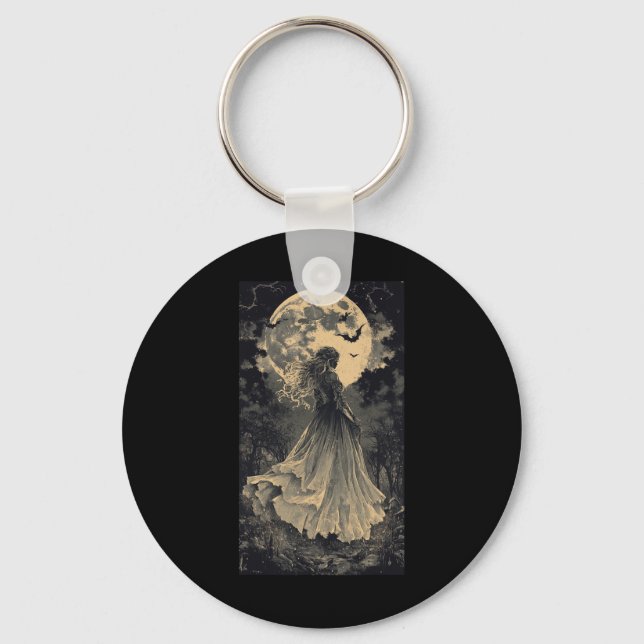 Beautiful Witch Gothic Fantasy Vampire Moonlight  Keychain (Front)