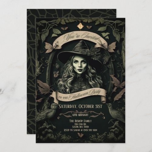 Beautiful Witch Halloween Invitation Two_Sided