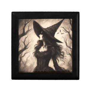 Beautiful Witch Spooky Goth Halloween Illustration Gift Box