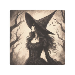 Beautiful Witch Spooky Goth Halloween Illustration Metal Print