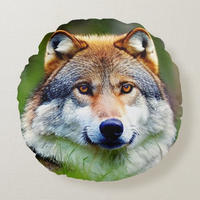 Beautiful Wolf head Painting  Round Pillow (Front)