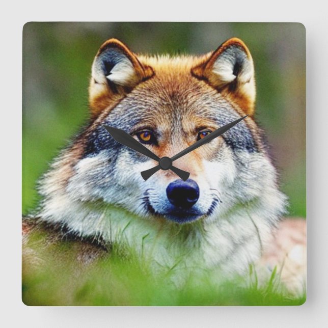 Beautiful Wolf head Painting  Square Wall Clock (Front)
