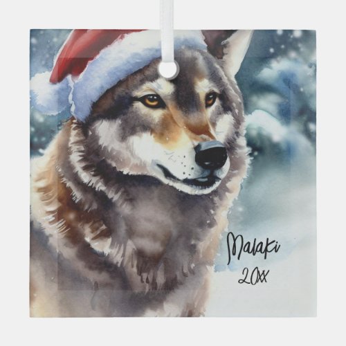 Beautiful Wolf in Snow Glass Ornament