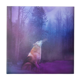 Beautiful Wolf in the Snow Art Tile