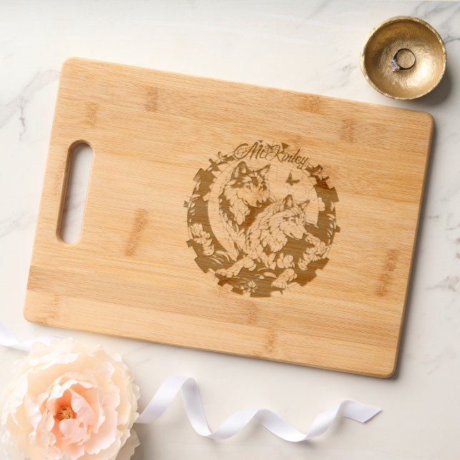 Beautiful Wolf Pair Engraved Cutting Board (Wedding)