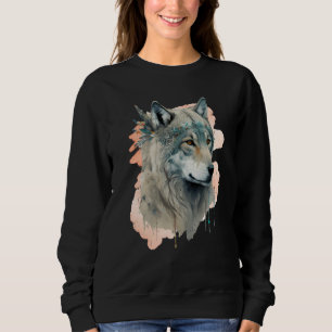 Beautiful Wolf Portrait Bohemian Watercolor Wolves Sweatshirt