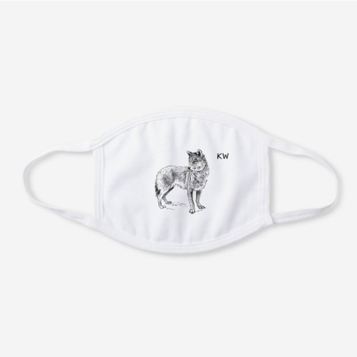 Beautiful Wolf With Two Letter Monogram White Cotton Face Mask