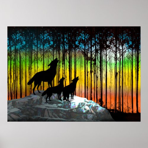 Beautiful Wolves Howling Poster