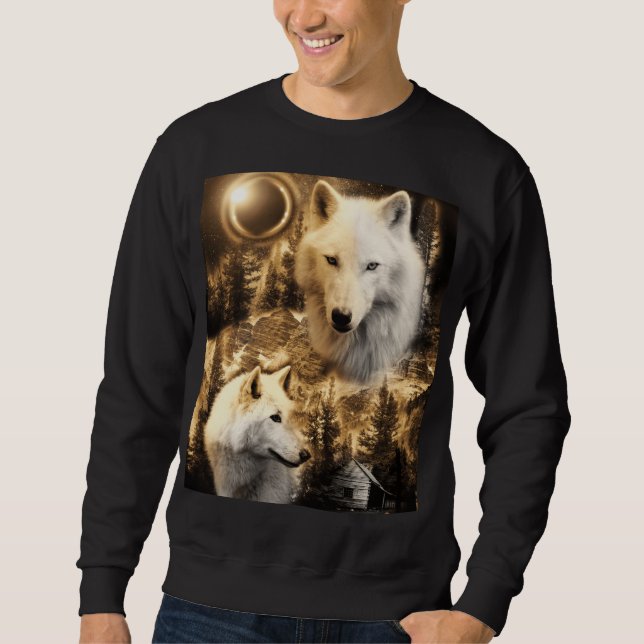 Beautiful Wolves Winter Nature Moon Sweatshirt (Front)
