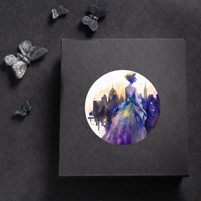 Beautiful Woman | Abstract Fairytale City Princess Classic Round Sticker (Creator Uploaded)